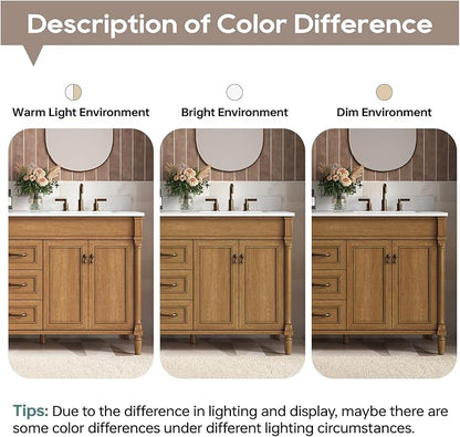 60 Inch Bathroom Vanity with Sink Combo, Classic Cabinet with Countertop & Backsplash, Solid Wood with Soft Closing Doors & Dovetail Drawers, Ceramic Sink, Light Walnut