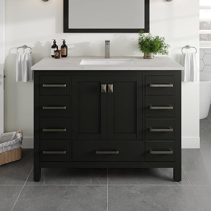 Eviva London 42 Inch Vanity with Top – 42 Bathroom Vanity with Sink and Countertop, Espresso 42 in Bathroom Sink Cabinet with Quartz Countertop and Porcelain Single Sink for Modern Vanity Bathroom