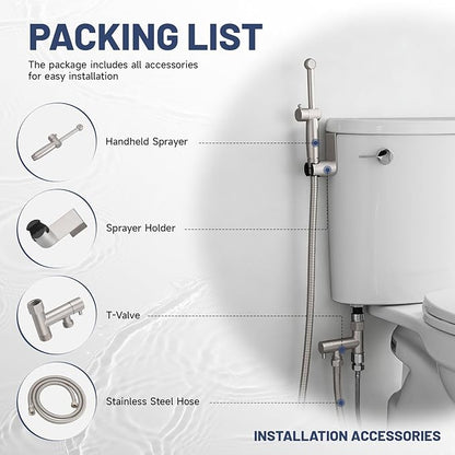 Brushed Nickel Handheld Bidet Sprayer Attachment for Toilet Adjustable Pressure Cloth Diaper Sprayer Bidets for Attachment Toilet with Interchangeable Spray Heads, Brass