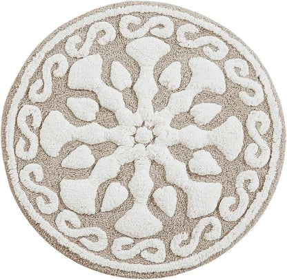 Madison Park Casablanca 100% Cotton Tufted Bathroom Rugs Luxurious Plush Medallion Floral Pattern Bath Mat Absorbent, Quick Dry, Spa Design Shower Room Décor, Round 25", Taupe