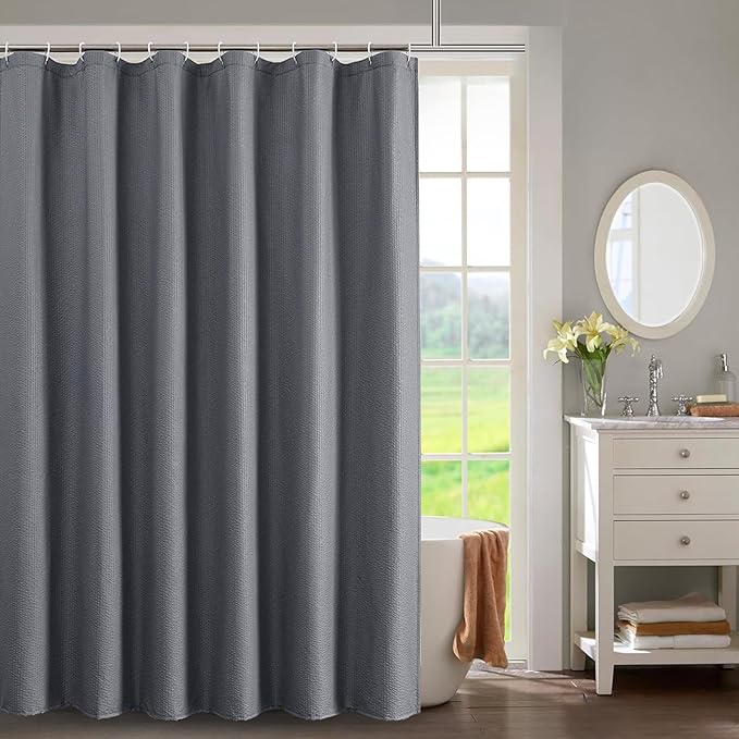 OWENIE Grey Shower Curtain for Bathroom 78 Inches Long, 3D Embossed Textured Fabric Farmhouse Shower Curtain Soft Cloth, Water Repellent, Machine Washable, Hotel Style, 72" W x 78" L, Grey