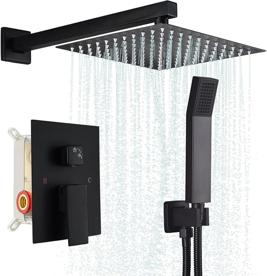 Modern Shower Faucet with 10 Inch Rain Shower head Shower System and Handheld Shower Combo,2-Function Shower Fixtures Included Shower Trim Kit (Matte Black)