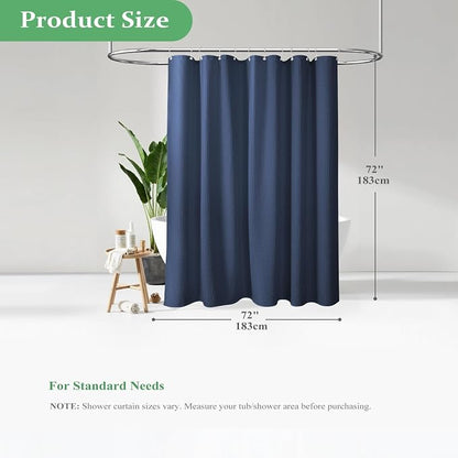 Waffle Shower Curtain 256 GSM Heavy Duty Fabric 72"x72" Navy Blue | Thick Textured Cloth, Weighted Hem, Water Repellent Washable, Hotel Luxury Polyester Shower Curtain Set for Bathroom 12 Hooks