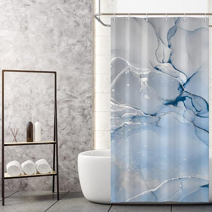 AWERT Blue Marble Shower Curtain for Bathroom Modern Blue White Marble Ink Shower Curtain with Hooks Washable Bathroom Accessories Bathtub Decor 36x72inch