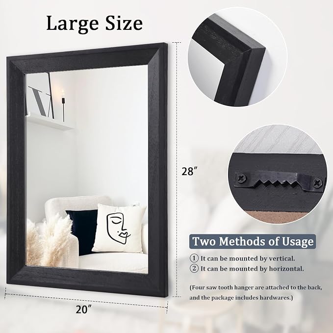 AAZZKANG Black Mirrors for Wall Rectangle Wood Framed Large 28"x20" Decorative Wall Mirror for Bedroom Bathroom Living Room Dressing Room Entryway