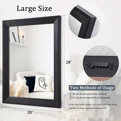 AAZZKANG Black Mirrors for Wall Rectangle Wood Framed Large 28"x20" Decorative Wall Mirror for Bedroom Bathroom Living Room Dressing Room Entryway