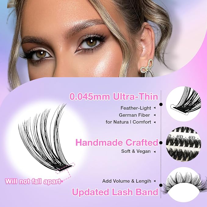 Lash Clusters Kit, DIY Cluster Eyelash Extensions 9‑16mm, 30D+40D+50D, 240pcs, D Curl Natural Volume Lashes with Lash Bond and Seal,Tweezers–Waterproof Fake Cat Eye Wispy Individual Clusters(MIX3-1-S)