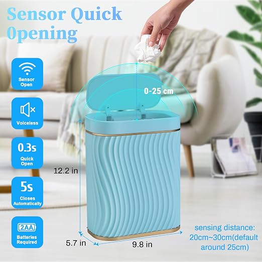 Ogikey Bathroom Small Trash Can with Automatic Touchless Lid, 2.6 Gallon Smart Garbage Can Narrow Waterproof Trash Bin for Bedroom, Office, Living Room