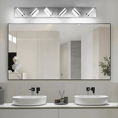 IZORRO LED Modern Bathroom Lights Fixtures(6-Light,Dimmable),Chrome Acrylic Wall Lighting,Vanity Lights for Bathroom Over Mirror - 6000k 36In （No Assembly Required）