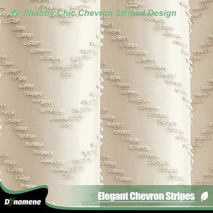 Stall Boho Farmhouse Shower Curtain Tufted Chevron 60"x72" Beige | 60 Inch Wide, Elegant Tassel, Lightweight Textured Fabric, Water Repellent, Washable, for Narrow Bathroom/Dorm 10 Hooks