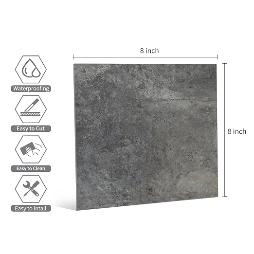 W&S 1-Sheet Faux Stone Peel and Stick Floor, Dark Grey Peel and Stick Backsplash, Stick on Brick Accent Wall,Self Adhesive Thicker Tile for Kitchen Bathroom,Bedroom,Waterproof Flooring Tiles