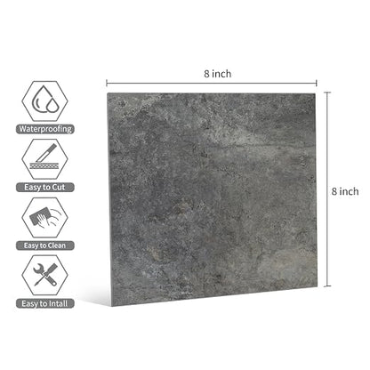 W&S 1-Sheet Faux Stone Peel and Stick Floor, Dark Grey Peel and Stick Backsplash, Stick on Brick Accent Wall,Self Adhesive Thicker Tile for Kitchen Bathroom,Bedroom,Waterproof Flooring Tiles