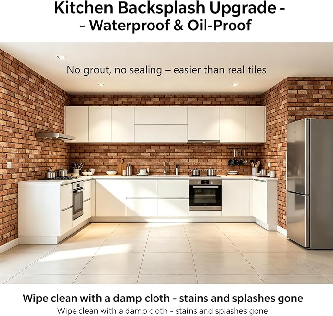 3D Wall Panels Peel and Stick, 10Pcs Brick Textured PVC Brick Panels | 11.81*11.81 Inch, Waterproof, Self-Adhesive Wall Tiles, for Accent Walls, Kitchen, Bathroom, Bedroom & Office Decor