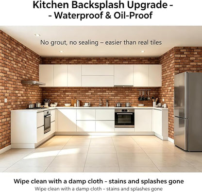 3D Wall Panels Peel and Stick, 10Pcs Brick Textured PVC Brick Panels | 11.81*11.81 Inch, Waterproof, Self-Adhesive Wall Tiles, for Accent Walls, Kitchen, Bathroom, Bedroom & Office Decor