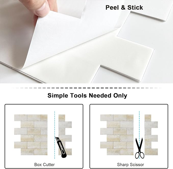 BeNice Marble Peel Stick Backsplash Tile Kitchen Blue Yellow Rust 10pcs