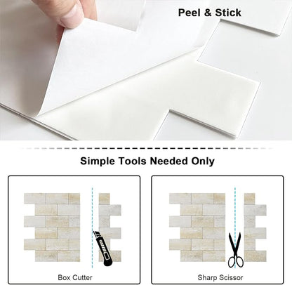 BeNice Marble Peel Stick Backsplash Tile Kitchen Blue Yellow Rust 10pcs