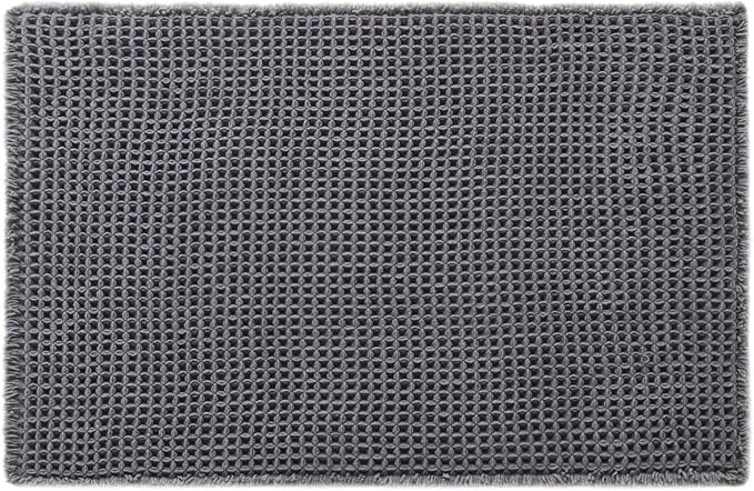 TYUU Waffle Bath Mat, Boho Bathroom Rugs Non Slip, 36x24 Grey | Super Absorbent Quick Dry Bath Rug, Non-Slip Backing, Soft Waffle Washable Farmhouse Bathroom Mats, Tub, Shower & Home Decor
