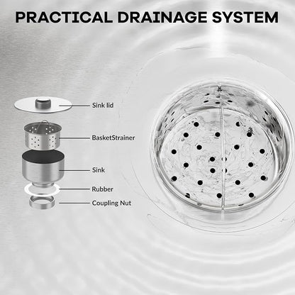 Stainless Steel Utility Sink, 28" Single Bowl Commercial Sink | Free Standing Utility Sink with Cold and Hot Water Pipe, for Kitchen, Laundry