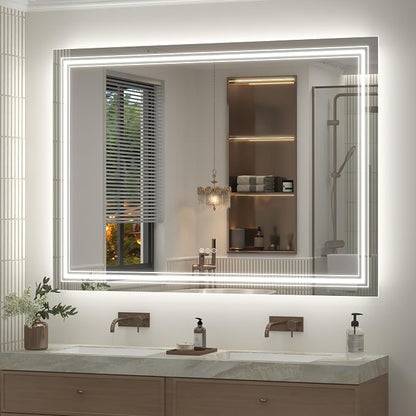 55x40 LED Bathroom Mirror | Lighted Mirror for Bathroom Wall, Backlit and Front lit, Dimmable, Anti-Fog, Shatterpoof, Memory (Horizontal/Vertical)
