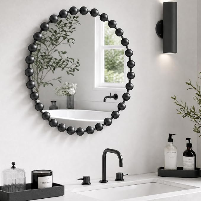 Madison Park 27 inch Black Round Mirror, Round Mirrors for Wall Decor, Metal Frame Circle Mirror for Bathroom, Living Room, Round Wall Metal Art Mirror