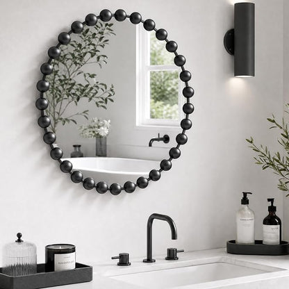 Madison Park 27 inch Black Round Mirror, Round Mirrors for Wall Decor, Metal Frame Circle Mirror for Bathroom, Living Room, Round Wall Metal Art Mirror