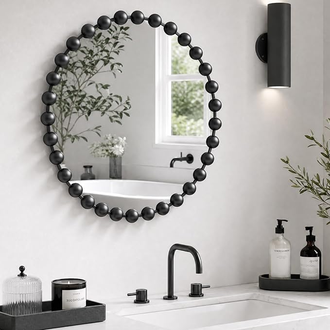 Madison Park 36 inch Black Round Mirror, Round Mirrors for Wall Decor, Metal Frame Circle Mirror for Bathroom, Living Room, Round Wall Metal Art Mirror
