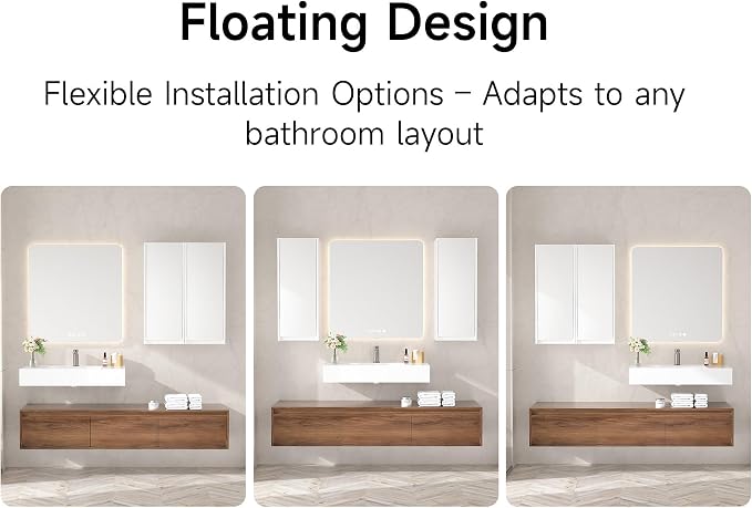 60 Inch Floating Bathroom Vanity with Single Sink, Modern Wall-Mounted Bathroom Cabinet with Resin Sink & Soft Close Drawers & Side Cabinets, Split-Level Layout (Walnut, 60"+2 Side cabinets)