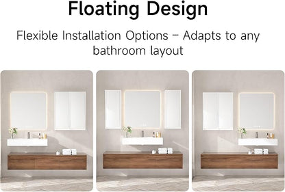 60 Inch Floating Bathroom Vanity with Single Sink, Modern Wall-Mounted Bathroom Cabinet with Resin Sink & Soft Close Drawers & Side Cabinets, Split-Level Layout (Walnut, 60"+2 Side cabinets)