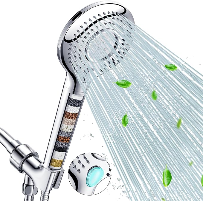 FEELSO Filtered Shower Head with Handheld, High Pressure Shower Filter Head | 15 Stage Water Softener Filters for Hard Water, Remove Chlorine & Harmful Substance, 3 Spray Mode Showerhead, Hose & Bracket
