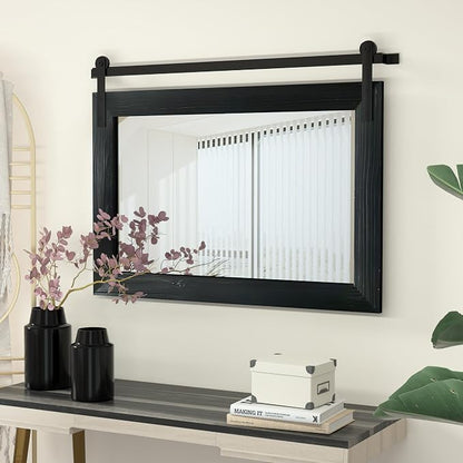 COGOOD Farmhouse Bathroom Mirrors for Over Sink - 26 x 41 Black | Rustic Barn Door Wood Framed Vanity Mirror for Entryway, Living Room, Bedroom, Dresser Wall Decor