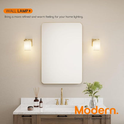 Vanity Lighting Fixtures with White Frosted Glass Shade, Brushed Gold Wall Lamps Over Bathroom Mirror for Bedroom Living Room Porch, 2 Pack T003GD-L1-P2