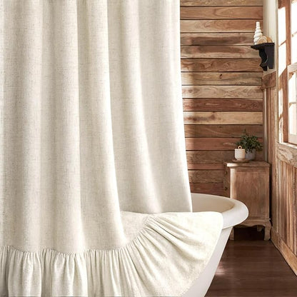 Farmhouse Shower Curtain Ruffle Linen Cream 72" W x 72" L | Linen Fabric, Farmhouse Boho, Bottom Ruffle, Rustic, Country, Natural Look, Washable, Shower Curtain for Bathroom Bathtub