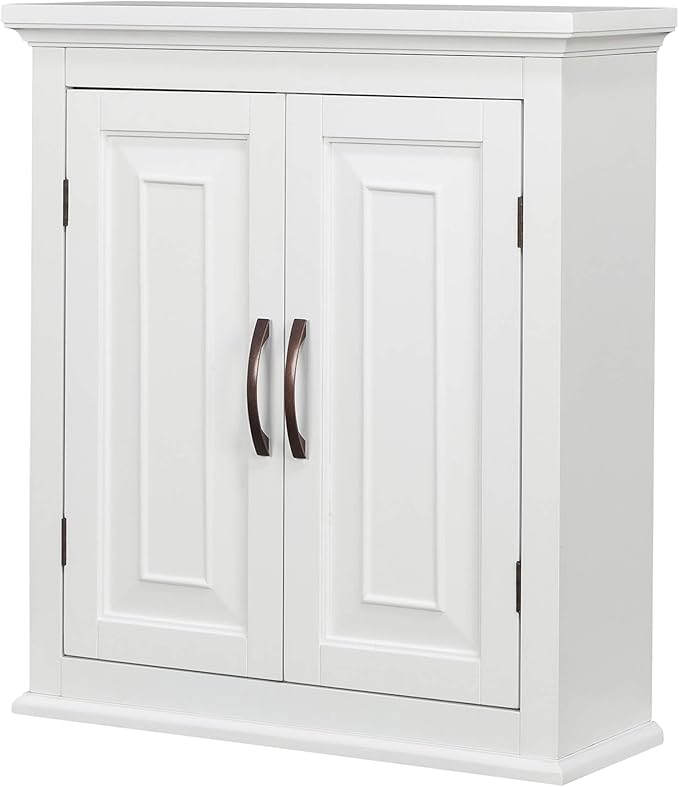 Teamson Home St. James Removable Wood Wall Cabinet 2 Doors 2 Adjustable Shelves 3 Storage Spaces, White | Storage