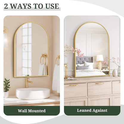 Arched Wall Mirror 38x26 Inch Gold Bathroom Vanity Mirror with Metal Frame | Modern Arch Mirror for Bedroom, Living Room, Entryway, Wall Mounted Decorative Mirror