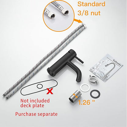 Modern Single Handle Bathroom Faucet Single Hole Matte Black Bathroom Sink Faucet Stainless Steel Commercial Basin Faucet(Matte Black No Drain)
