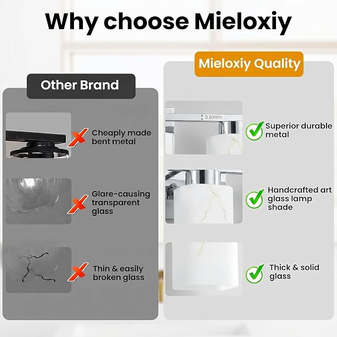 5-Light Square Bathroom Light Fixture, Chrome Modern Vanity Light with White Marble Glass Shade, for Bathroom Mirror, Living Room, Bedroom, Hallway, E26 Base