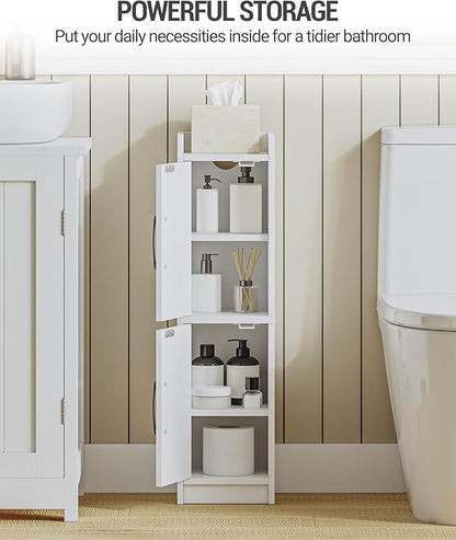 Bathroom Storage Cabinet, Small Corner Floor Cabinet with Door and Shelves, Narrow Bathroom Organizer and Paper Storage with Adjustable Shelves, for Small Spaces, White BC27013X