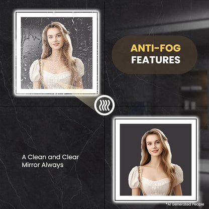 LOAAO 38"X38" LED Bathroom Mirror Black Framed | Anti-Fog, Dimmable, Memory Function, Tempered Glass, Lighted Vanity Mirror for Wall