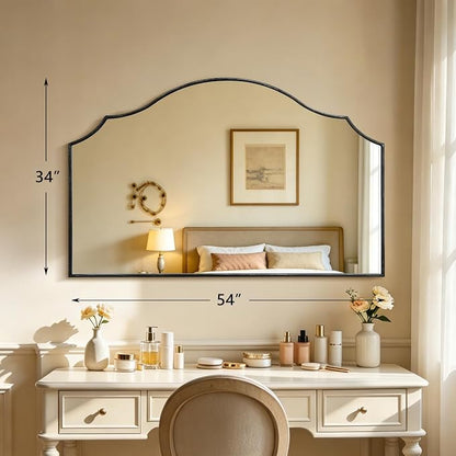 Besdomus Black Scalloped Wall Mirror: 54"x34" Oversized Wood Arched Mirror | Classical Minimalist Decorative Mirror for Fireplace/Bathroom/Bedroom/Entryway/Living Room/Dining Room/Dresser/Over Sink