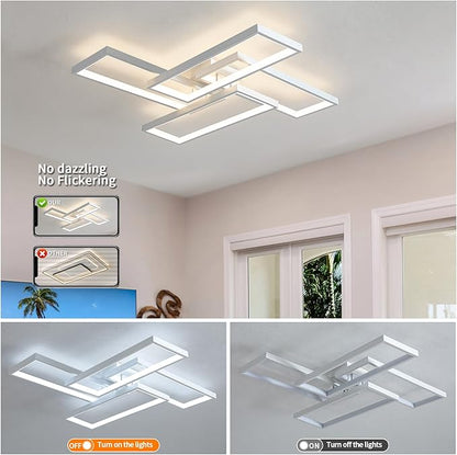 Modern LED Ceiling Light Fixture White Flush Mount Ceiling Light Dimmable 26" Bedroom Lights for Ceiling with Remote Control 48W Kitchen Ceiling Light Fixtures for Hallway 3000K-6000K