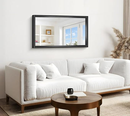 Black Framed Mirror 24"x40", Brushed Black Bathroom Mirrors for Over Sink, 0.6" Thickened Deep Frame Rectangle Mirrors for Wall, Shatterproof Tempered Glass, Antirust, Horizontally/Vertically