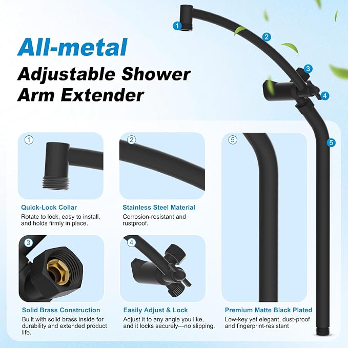 10" Rain Shower Head with Handheld/Extension Arm, Easy-Reach Holder, Chrome | High-Pressure Boosting Rainfall Showerhead with Metal Adjustable Extension Arm, 5-Spray Modes with Power Wash, Easy Install