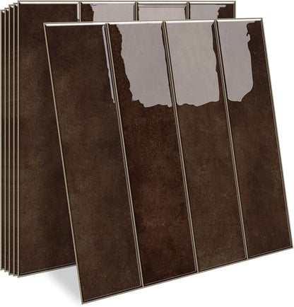 MORCART 2026 New Peel and Stick Backsplash, 10PCS 11.8"x11.8" Vintage Brown | 3D Adhesive Waterproof Wall Tiles for Kitchen, Bathroom, Living Room, Laundry Room, Subway Tiles