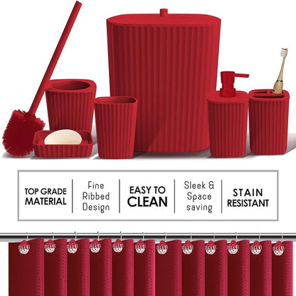 Clara Clark Christmas Bathroom Accessory Set - 22PC, Complete Set + Bath Rugs, Modern, Red & White, Polyester | 22 Piece Complete Xmas Bathroom Set with Toothbrush Holder, Soap Dispenser, Soap Dish, Toilet Brush, and Bathroom Trash Can