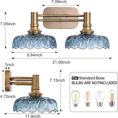 Vintage Bathroom Vanity Light Fixtures 2-Light Bathroom Lighting with Grey Glass Wall Sconces for Hallway Living Room Bedroom Entryway