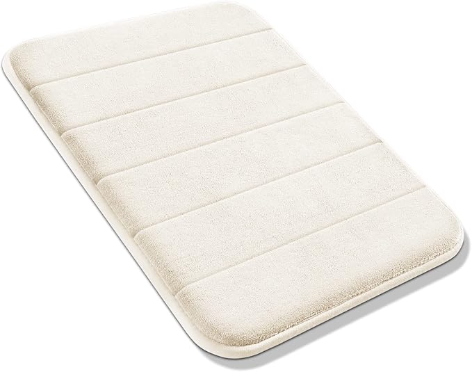 Yimobra Memory Foam Bath Mat, Super Soft Absorbent Bathroom Rug Non Slip, Quick Dry, Machine Washable Floor Carpet for Tub Shower, Home Decor Accessories, 24x17, Cream