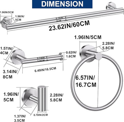 5 Pieces Bathroom Hardware Accessories Set Brushed Nickel, 24Inch Round Towel Racks Set for Bathroom, SUS304 Stainless Steel Towel Bar Set,Toilet Paper Holder Wall Mounted