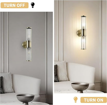 Modern Vanity Light Fixture, Brushed Bronze Wall Sconce with Glass Rod Shades, 2-Light Bathroom Mirror Lighting for Bronze Bathroom Light Fixture & Makeup Application (Bulbs Not Included)