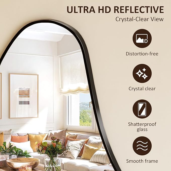 Irregular Wall Mirror, 18"x32" Asymmetrical Mirror with Metal Frame, Decorative Wall Mirror for Entryway Bathroom Living Room Bedroom, Horizontal or Vertical Hanging