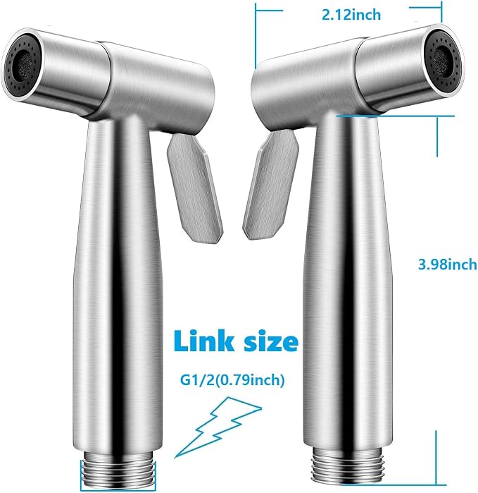 Stainless Steel Toilet Bidet Sprayer Head,Brushed Nickel | for Toilet,personal hygiene cleaning, bathroom cleaning, pet bathing,G1/2 interface.